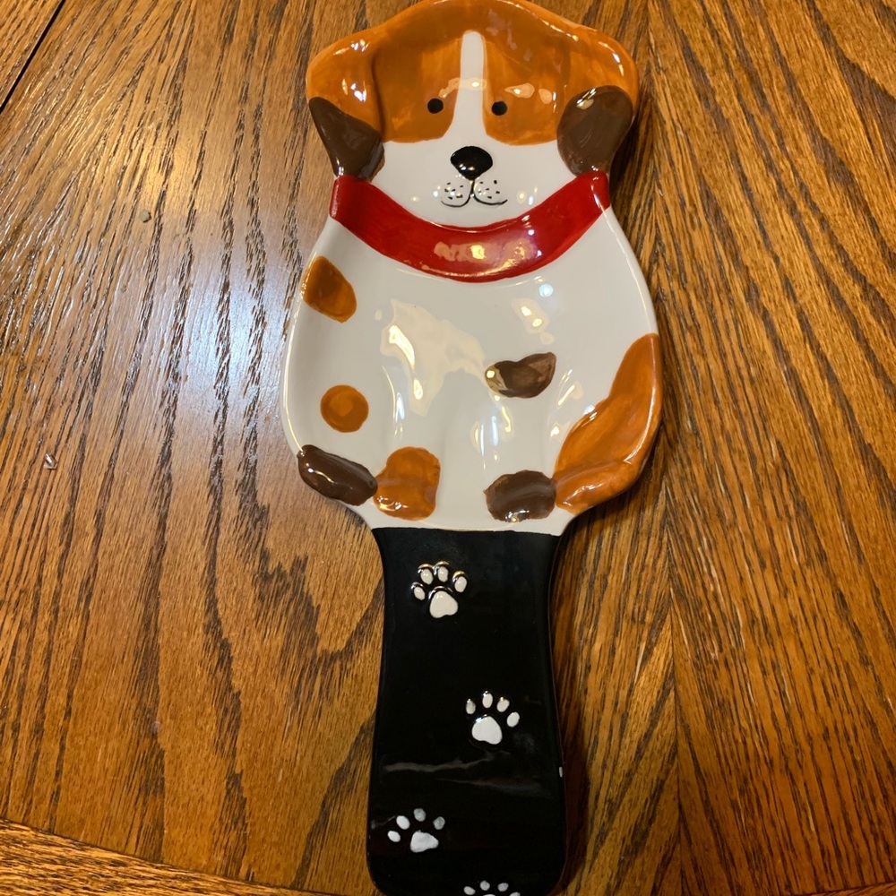 Ceramic Dog Shaped Spoon Rest Brown and Black